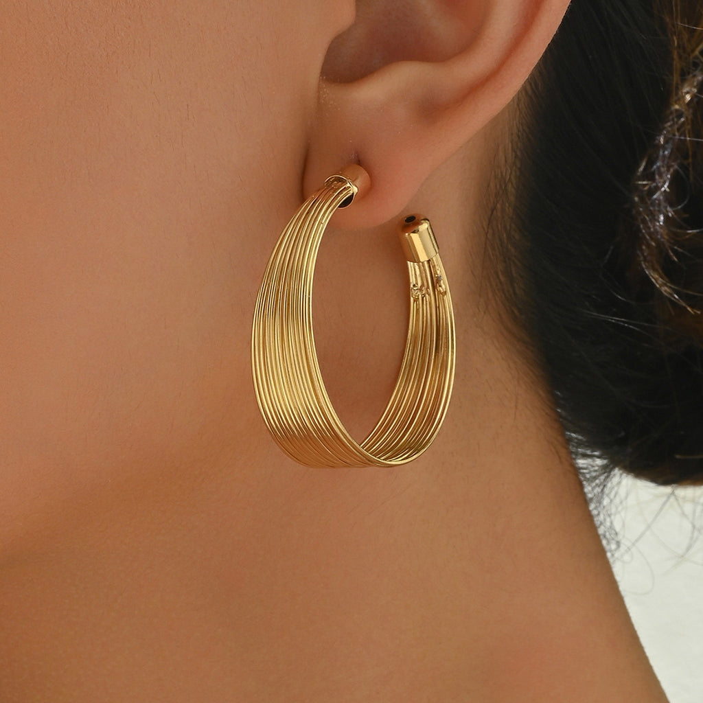 Womens Metallic Circular Multi-layered High-tech Minimalist Fashion Earrings