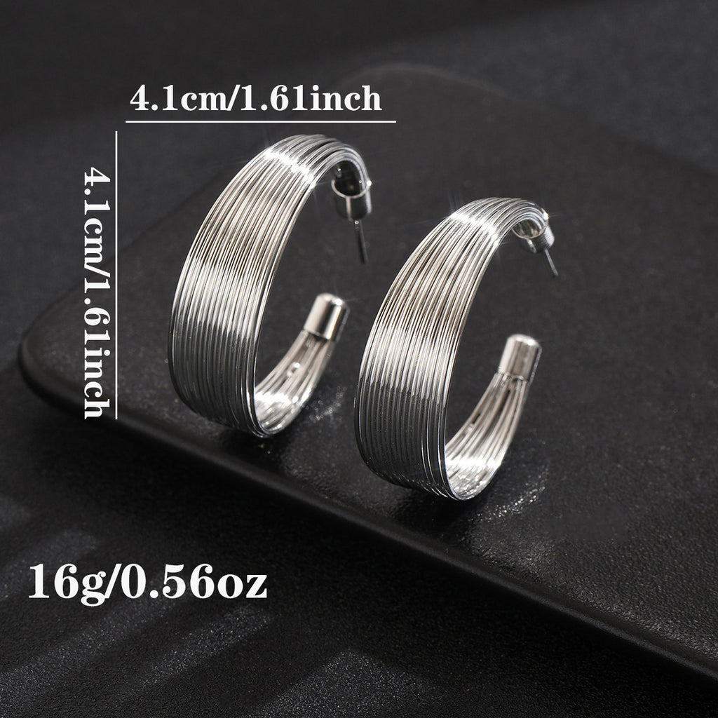 Womens Metallic Circular Multi-layered High-tech Minimalist Fashion Earrings